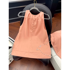 Set bộ linen Cindy màu hồng cam, cổ yếm cách điệu