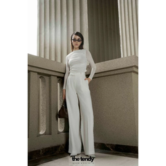 Áo thun ARLEY dài tay màu trắng, chất cotton, có nhún sườn