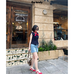 Quần short jean nữ Erica lưng cao, dáng đứng basic, chất cotton dày dặn