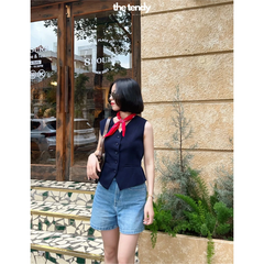 Quần short jean nữ Erica lưng cao, dáng đứng basic, chất cotton dày dặn