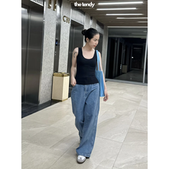 Quần bò dài Casey, chất cotton, form suông, ống rộng