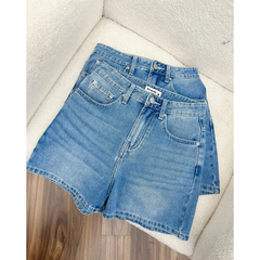 Quần short jean nữ Erica lưng cao, dáng đứng basic, chất cotton dày dặn