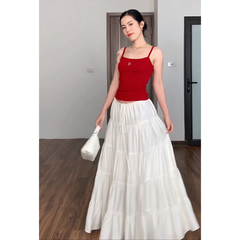 Chân váy maxi Cecily màu trắng, 5 tầng, có dây rút siêu xinh