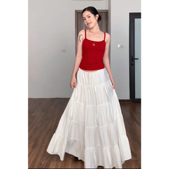 Chân váy maxi Cecily màu trắng, 5 tầng, có dây rút siêu xinh