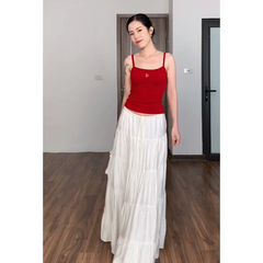Chân váy maxi Cecily màu trắng, 5 tầng, có dây rút siêu xinh