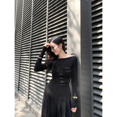 Áo thun Catalina dài tay, kiểu dáng ôm body, cách điệu nơ xếp nhún nữ tính