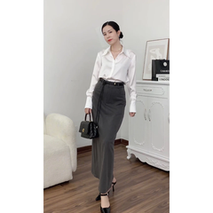 Chân váy VANESSA dáng dài, vintage, phom dáng basic, style Hàn, 2 màu xám/đen