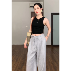Quần linen cạp trễ có dây buộc Yejiin