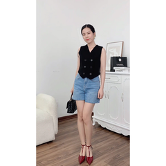 Quần short jean nữ Erica lưng cao, dáng đứng basic, chất cotton dày dặn