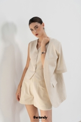 Áo Gile linen Loria phong cách tối giản, nhiều màu: Be, Đen, Trắng, Hồng, Nâu
