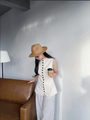 Quần Mervin linen kẻ sọc dáng suông phong cách tối giản