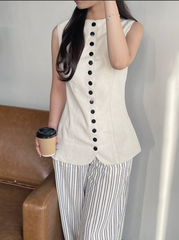 Quần Mervin linen kẻ sọc dáng suông phong cách tối giản