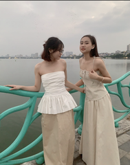 Áo Margaret dáng peplum, cúp ngực, dáng xòe xinh xắn, màu trắng, có chun sau