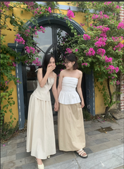 Áo Margaret dáng peplum, cúp ngực, dáng xòe xinh xắn, màu trắng, có chun sau