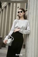 Áo lụa Ariana tay dài, chất lụa cao cấp, cổ tròn, vai cách điệu