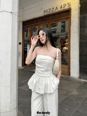 Áo Margaret dáng peplum, cúp ngực, dáng xòe xinh xắn, màu trắng, có chun sau
