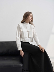 Áo somi dài tay dáng Croptop LAYLA, có túi hộp trước ngực