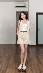 Áo Gile linen Loria phong cách tối giản, nhiều màu: Be, Đen, Trắng, Hồng, Nâu
