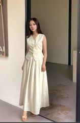 Chân váy linen xếp ly cạp Lauryn