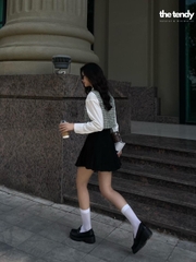 Áo gile dạ tweed caro xanh lá Zava, cúc trước ngực, form croptop