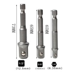 Đầu chuyển vít sang khẩu Bulong (chuôi lục giác) 3 kích cỡ 1/4 3/8 1/2 (dài 7cm)