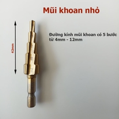 Bộ 3 mũi khoan bước tháp HSS 4241 phủ Titan, Đường kính từ 4 - 32mm