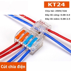 Cút nối dây điện nhanh không cần cắt dây KT22 KT24. Cút chia điện siêu nhanh chữ T