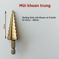 Bộ 3 mũi khoan bước tháp HSS 4241 phủ Titan, Đường kính từ 4 - 32mm