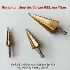 Bộ 3 mũi khoan bước tháp HSS 4241 phủ Titan, Đường kính từ 4 - 32mm