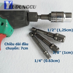 Đầu chuyển vít sang khẩu Bulong (chuôi lục giác) 3 kích cỡ 1/4 3/8 1/2 (dài 7cm)