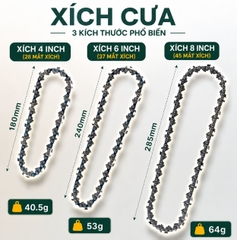 Lam Dây Xích Thay Thế 4inch - 6inch - 8inch Cho Máy Cưa Xích Chạy Pin & Bộ Chuyển Đổi Cưa Xích