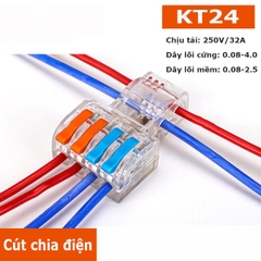 Cút nối dây điện nhanh không cần cắt dây KT22 KT24. Cút chia điện siêu nhanh chữ T