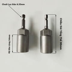 Bộ Đầu Khẩu Chụp Sâu Lòng Dài 80mm Chân Lục Giác Lắp Máy Khoan Bắn Vít 15 Chi Tiết