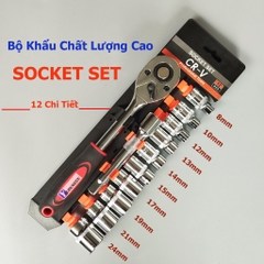 Bộ Khẩu SOCKET Gồm 12 Chi tiết từ 8 - 24mm Hệ 1/2 và 1/4