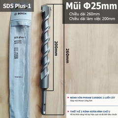 Mũi Khoan Bê Tông BOSCH CHÍNH HÃNG SDS Plus-1 Mũi khoan bê tông 2 cạnh