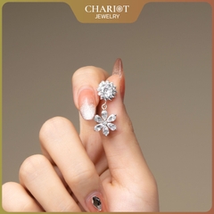 Khuyên tai bạc nữ ECJ13 hình bông hoa mặt trời, đính đá dành cho nữ ChariotJewelry