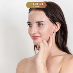 Khuyên tai nữa bạc s925 ECJ07 chữ D, đính đá xinh xắn ChariotJewelry