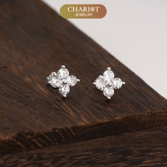 Khuyên tai bạc ECJ19 bông hoa 4 cánh mang lại may mắn ChariotJewelry