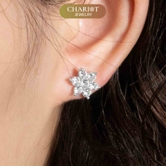Khuyên tai bạc ECJ54 hoa lục cánh thanh lịch, kiêu sa ChariotJewelry