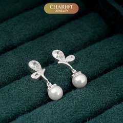 Khuyên tai bạc ECJ88 cánh bướm thêm ngọc trai điểm nhấn thanh lịch Chariot Jewelry
