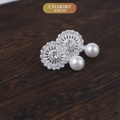 Khuyên tai bạc ECJ25 White Sunflower s925 ChariotJewelry
