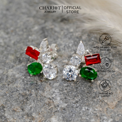Khuyên tai bạc ECJ01 đá sắc màu, thiết kế sang trọng s925 ChariotJewelry