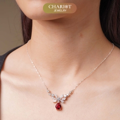 Dây chuyền DCJ56 hoa sen, charm đá đỏ bạc s925 ChariotJewelry