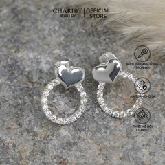 Khuyên tai bạc ECJ06 trái tim, đính đá thanh lịch dành cho nữ ChariotJewelry