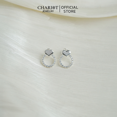 Khuyên tai bạc ECJ06 trái tim, đính đá thanh lịch dành cho nữ ChariotJewelry