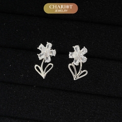Khuyên tai bạc ECJ14 nữ 925 CHARIOT bông hoa nhỏ đơn giản dễ thương ChariotJewelry