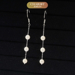 Khuyên tai bạc ECJ29 Dainty Long Dangle Pearl s925 ChariotJewelry