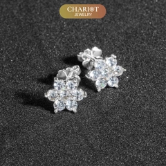 Khuyên tai bạc ECJ54 hoa lục cánh thanh lịch, kiêu sa ChariotJewelry