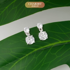 Khuyên tai bạc ECJ63 dáng thả đá vuông mộng mơ, cá tính ChariotJewelry