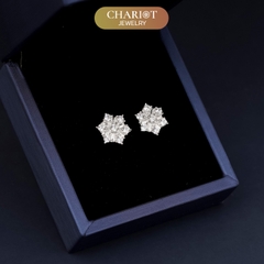 Khuyên tai bạc ECJ67 hoa tuyết đính đá trắng sáng ChariotJewelry